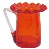 Red Ruffled Crackle Glass Miniature Pitcher