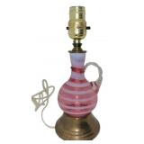 Vtg Fenton Cranberry Opalescent Swirl Glass Lamp