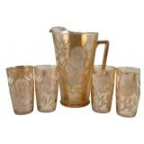 Carnival Glass Pitcher & 4 Tumblers
