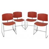 4 Orange Steelcase Chairs on Chrome Base