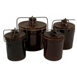 4 Stoneware Jars w/ Lids 7"+6.5"+6"+6"