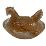 Amber Swirl Hen on Nest - 2.5 x 2 x 2
