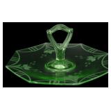 Vtg Uranium Glass Etched Sandwich Tray