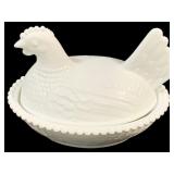 Milk Glass Hen on Nest - 7 x 5 x 5.5