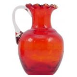 Ruby Red Ruffled Crackle Glass Mini Pitcher