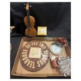 Misc. box lot includes candle holder, Owl Plaque