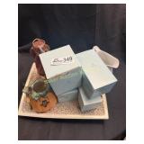 Decorative tray with wood carved angle, Pumpkin