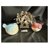 2 birds and bird house