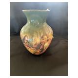 Rare, Vintage Green Vase features an Illistration