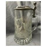 Vintage Clear Glass Etched Stein