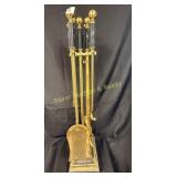 7 piece Brass & Marble Fireplace tool set
