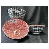 set of 4 geometric red inside bowls