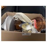 Misc. box lot including wooden Trivets,