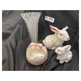 Misc. box lot containing 2 bunnies, basket and