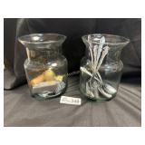 Pair of 2 glass vases with misc. contents