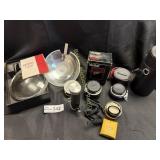 Lot of assorted vintage camera lenses, cases