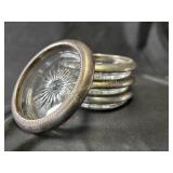 set of 4 sterling and crystal coasters