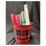 red tin with 3 vcr tapes 3 blank