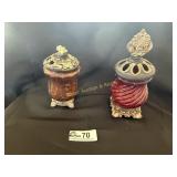 Pair of 2 Vintage Tuscan Gothic Lidded glass jars