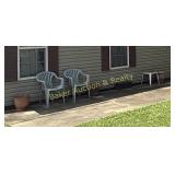 2 Plastic Chairs, Table, Flower Pots