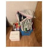 Tote of Plastic Hangers, Magazines, Envelopes