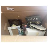 Box lot of misc.  and top of table , serving trays