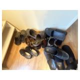 2 shoe racks, misc. shoes, belts & ties