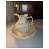 Vintage Cream color stoneware Pitcher and wash bas