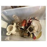 Tote with Antique Estate Glassware; Milk bottle