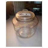 Large clear glass cracker jar with Claudal design