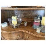 Contents on hutch, candle holders etc