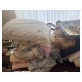 Lot of bedding, pillows, blankets, sheets