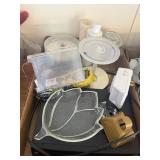 Flat of misc.  DVD player, CD's, collectible  cowb