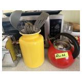 Teapot, Yellow Jar and Kitchen Tools