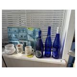 3 Colbalt Blue Bottles, Misc Glassware
