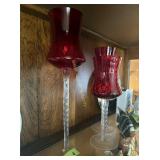 Set of 3 Ruby Red and clear pedestal vases
