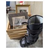 Woodcrate with pictures, Boot and Flag