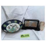 Brass encased hand painted porcelain bowl, Vintage