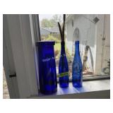 2 Colbalt Blue Jars, 1 Colbalt Vase