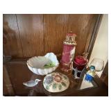 Lighthouse, Ruby candleholder, shell bowl