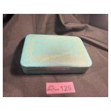 Vintage clam style jewelry box teal & gold