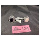 Black Onyx and Rose Quartz rings in silver, size 6