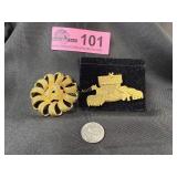 Lot of 2 gold tone brooches 1 Noah