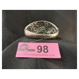 Antique ornate oval-shaped silver-tone hinged brac