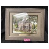 Framed Pen & ink type picture  with plaquard reads