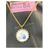 Vintage hand painted porcelain pendant/pin with