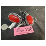Red Coral necklace and ring set size 8