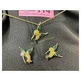 Lot of Hummingbird jewelry, gold tone necklace,