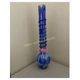 Hand blown Blue & White Art Glass Vase with black