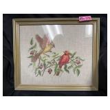 Framed needlework of Male & Female Cardinals